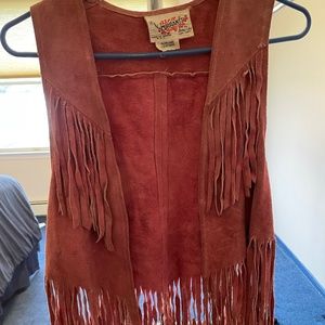 WOMENS SUEDE FRINGE VEST PINK LEATHER VINTAGE